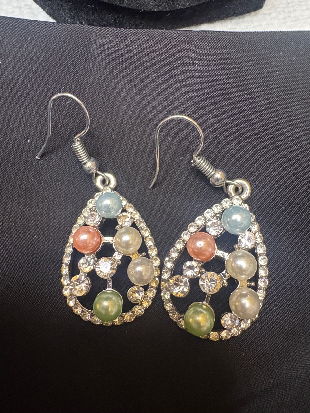 Multicolor Teardrop Crystal and Bead Dangle Earrings